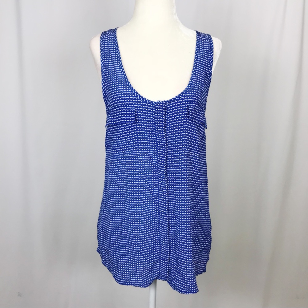 JOIE Blue Patterned Sleeveless Shell Pockets